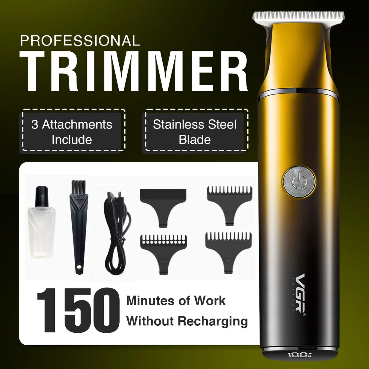 VGR V-986 Professional T-Blade Trimmer – 150 Min Runtime