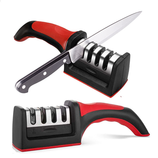3-Stage Kitchen Knife Sharpener with Non-Slip Rubber Handle